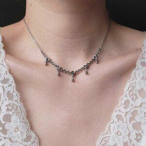 Gothic Victorian classic silver chainmaille necklace with a small silver chain
